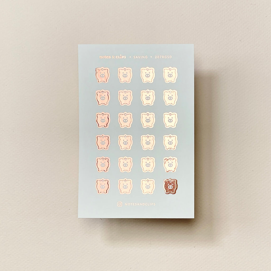 Foiled Piggy Bank Planner Stickers: Savings Tracker Icons