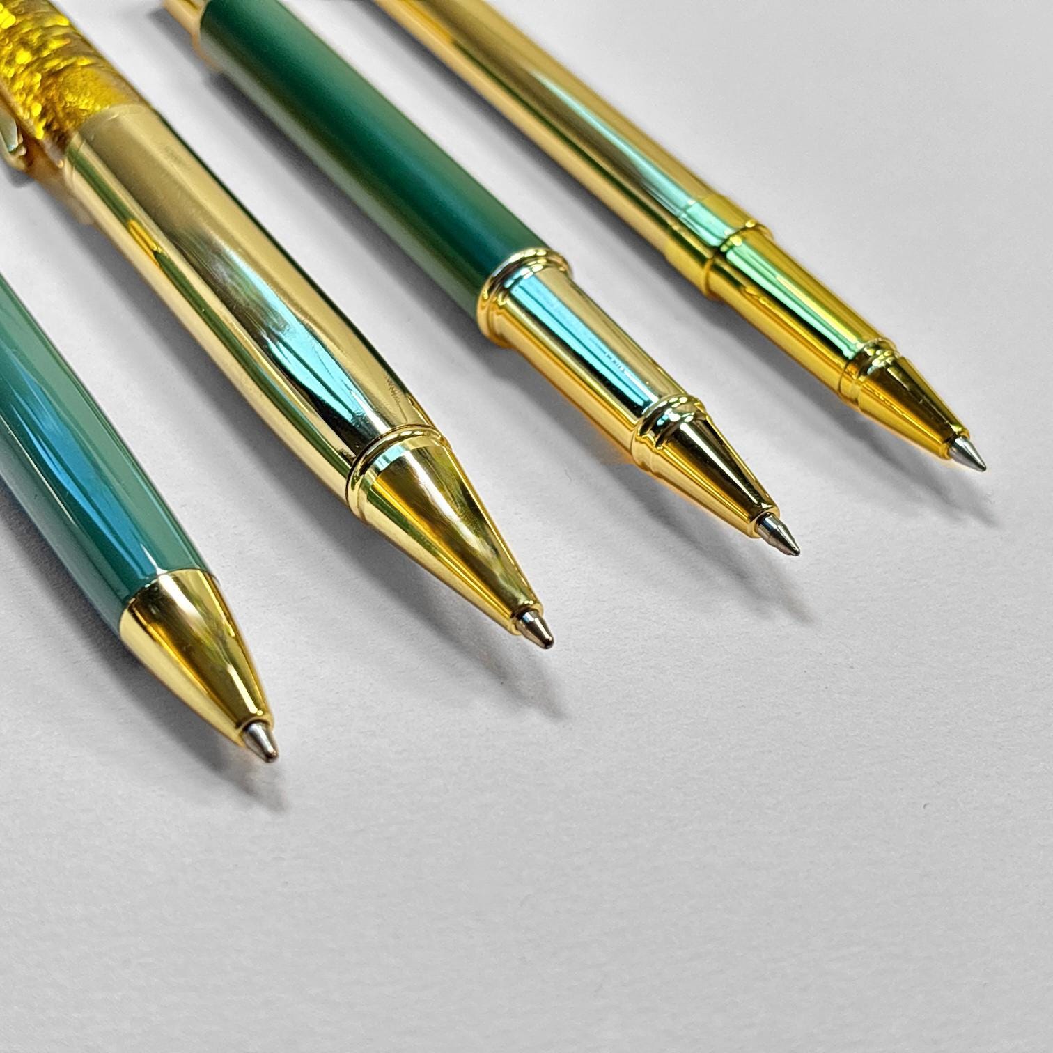 Green and Gold Pen Gift Set - 4 Black Ink Metal Pens