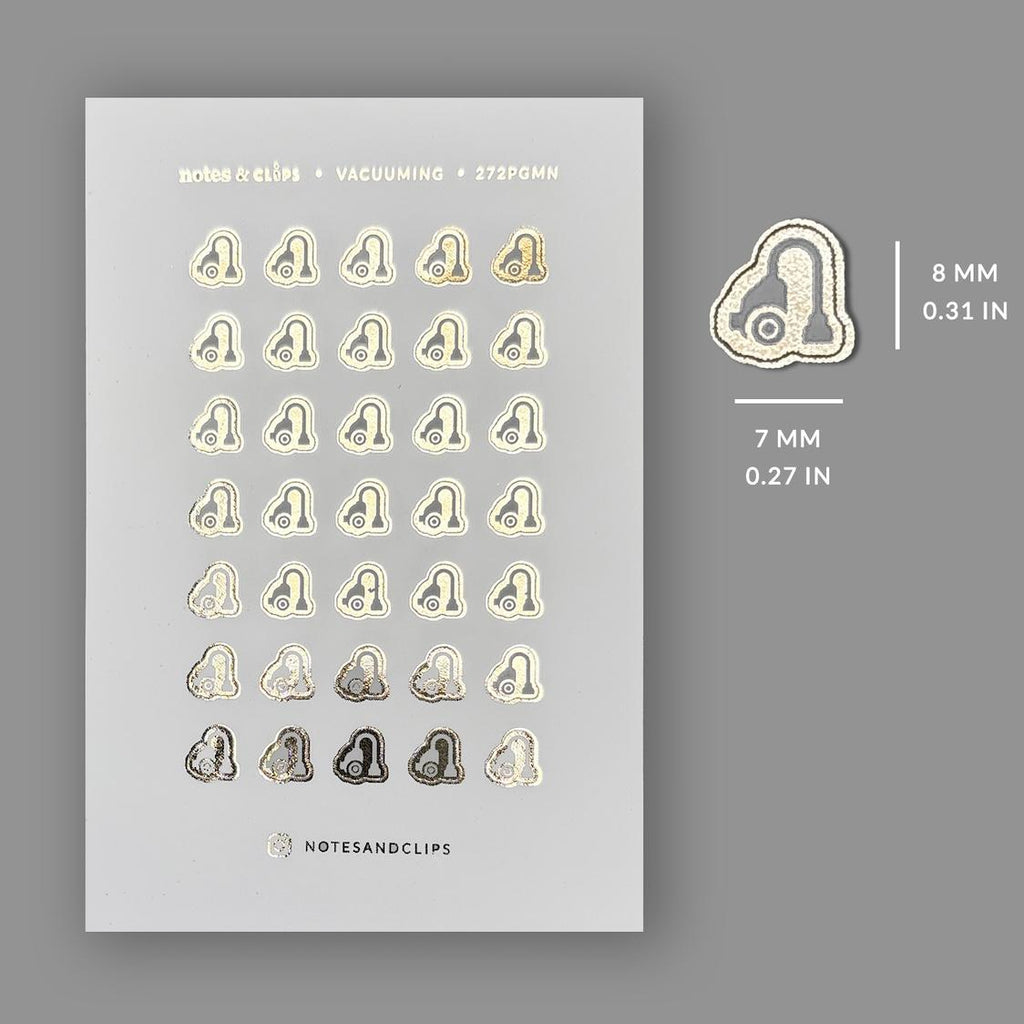 Foiled Vacuum Icon Planner Stickers: Housekeeping, Mini Size