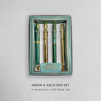 Green and Gold Pen Gift Set - 4 Black Ink Metal Pens