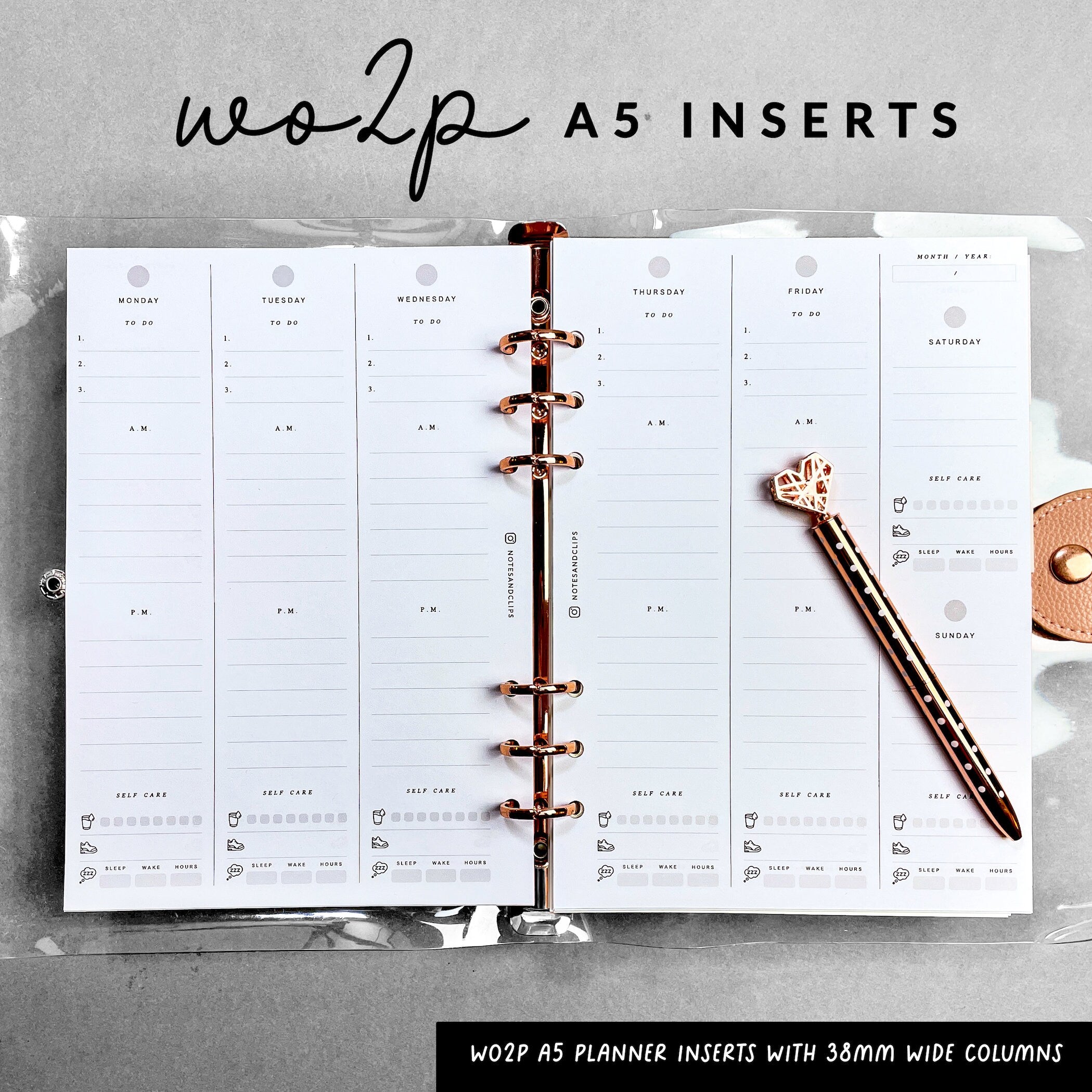 A5 Planner Inserts: 3-Month Undated WO2P Minimalist Design