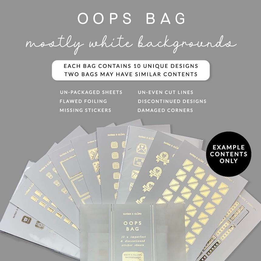 Pack of 10 Foiled Oops Planner Stickers with Mostly Foiled Backgrounds
