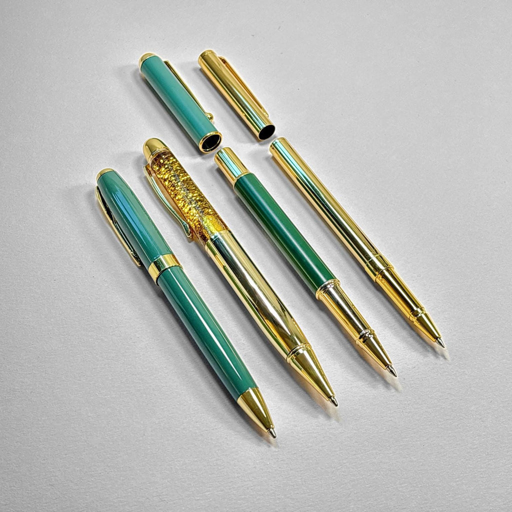 Green and Gold Pen Gift Set - 4 Black Ink Metal Pens
