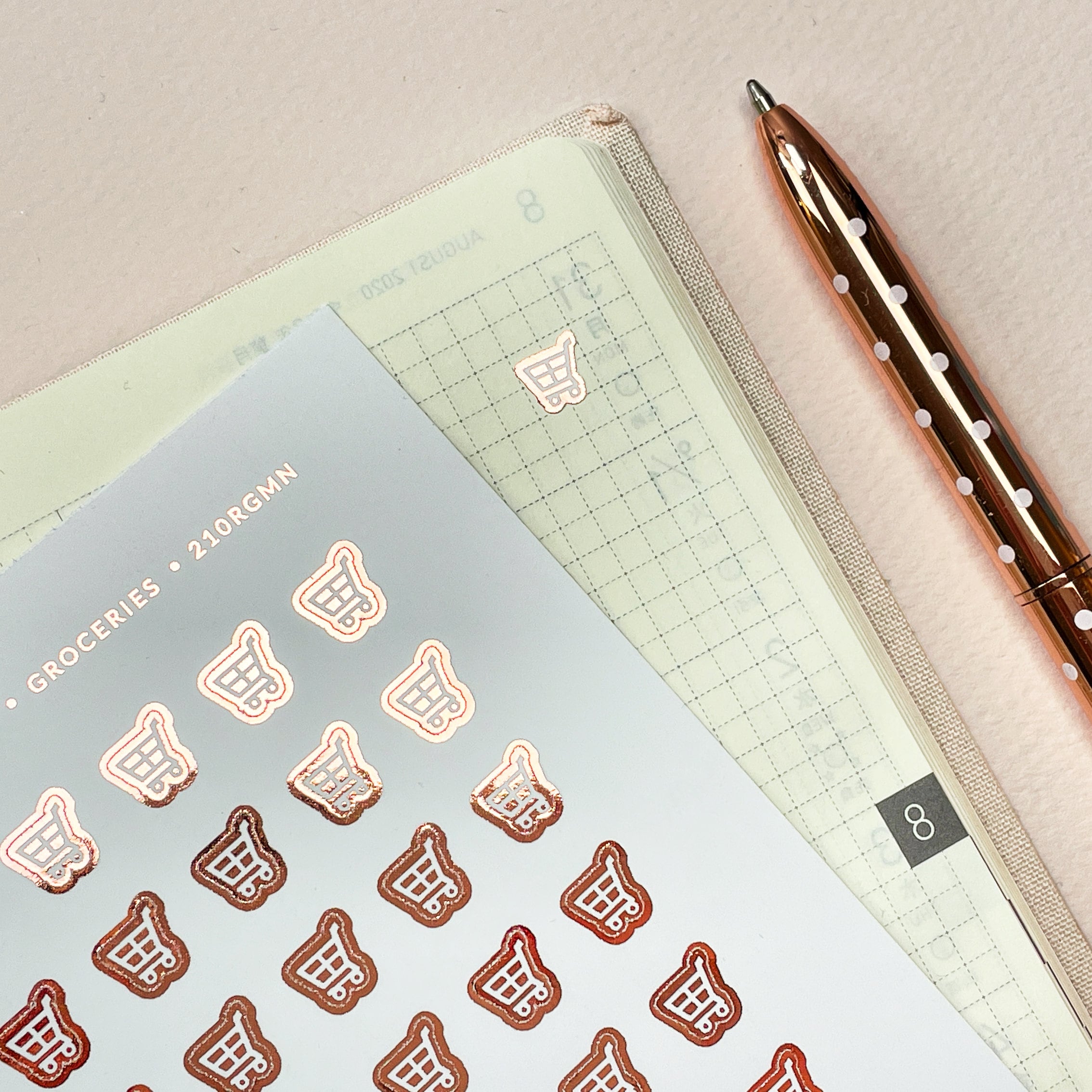 Mini Grocery Cart Planner Stickers: Foiled Hobonichi Weeks Stickers