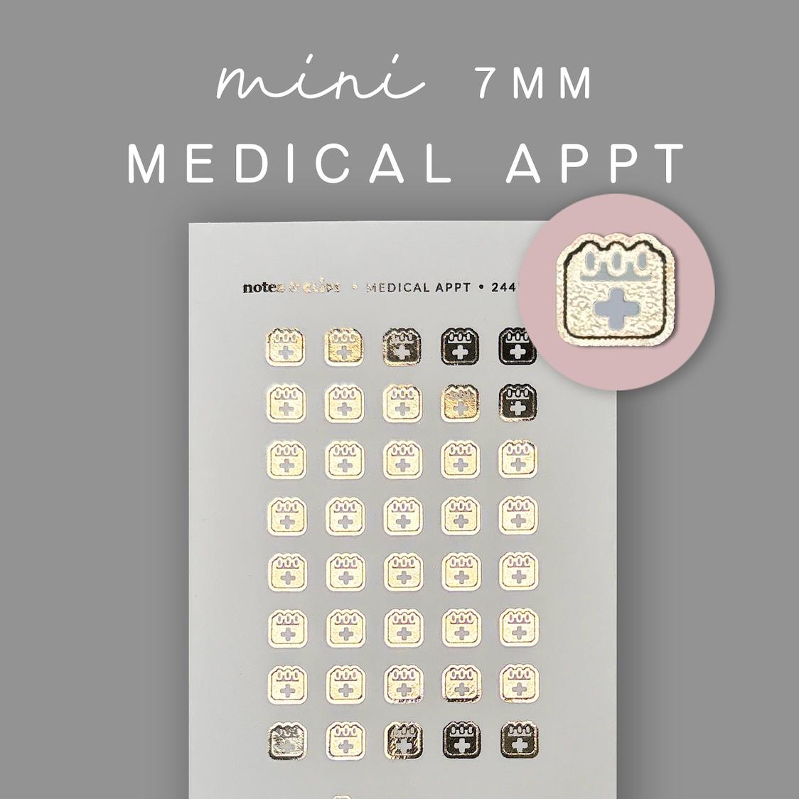 Gold Foil Medical Appointment Stickers: Planner Reminder Icons