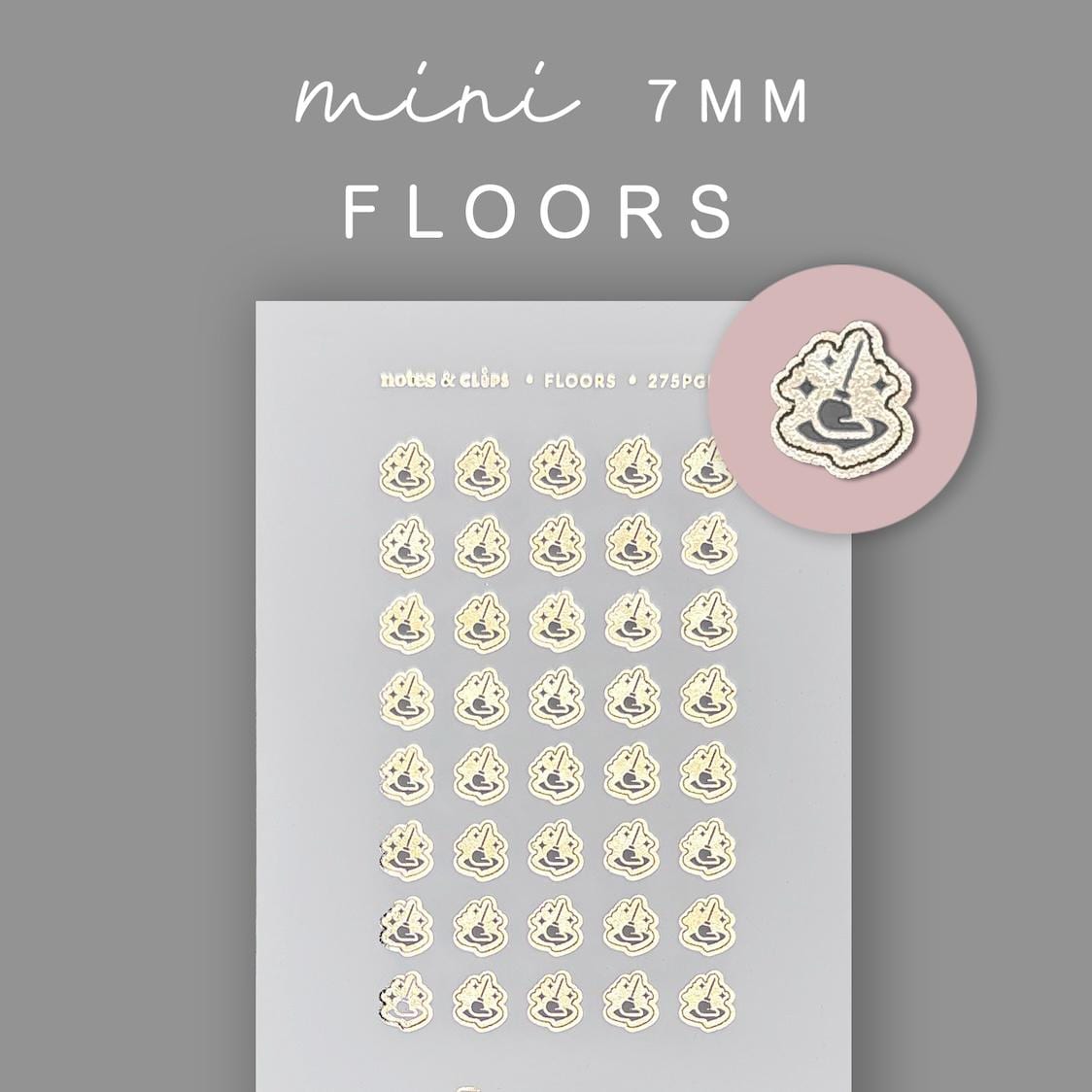 Foiled Floor Cleaning Planner Stickers: Mini Icon Stickers