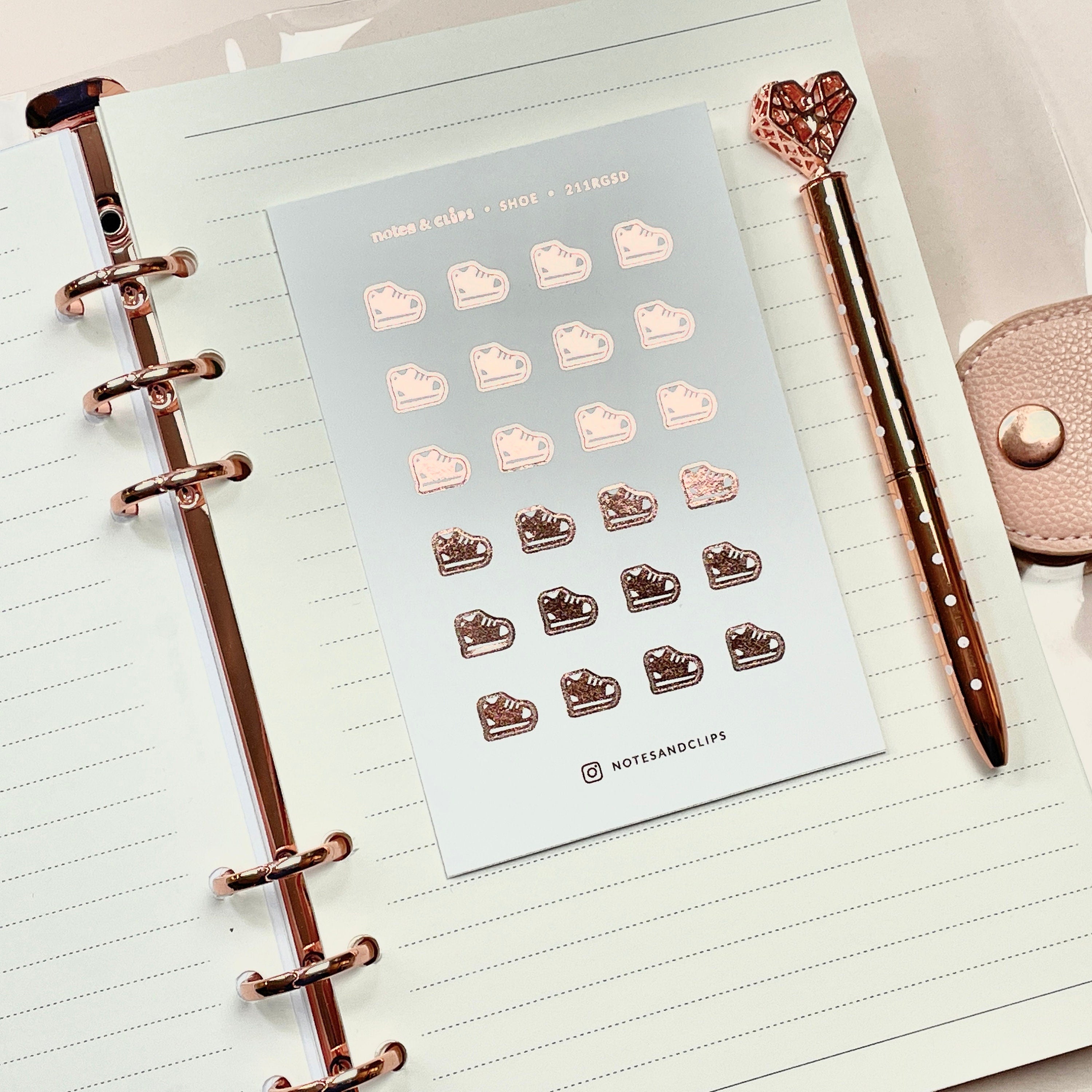 Foiled Walking Shoe Planner Stickers: 9mm Exercise Stickers