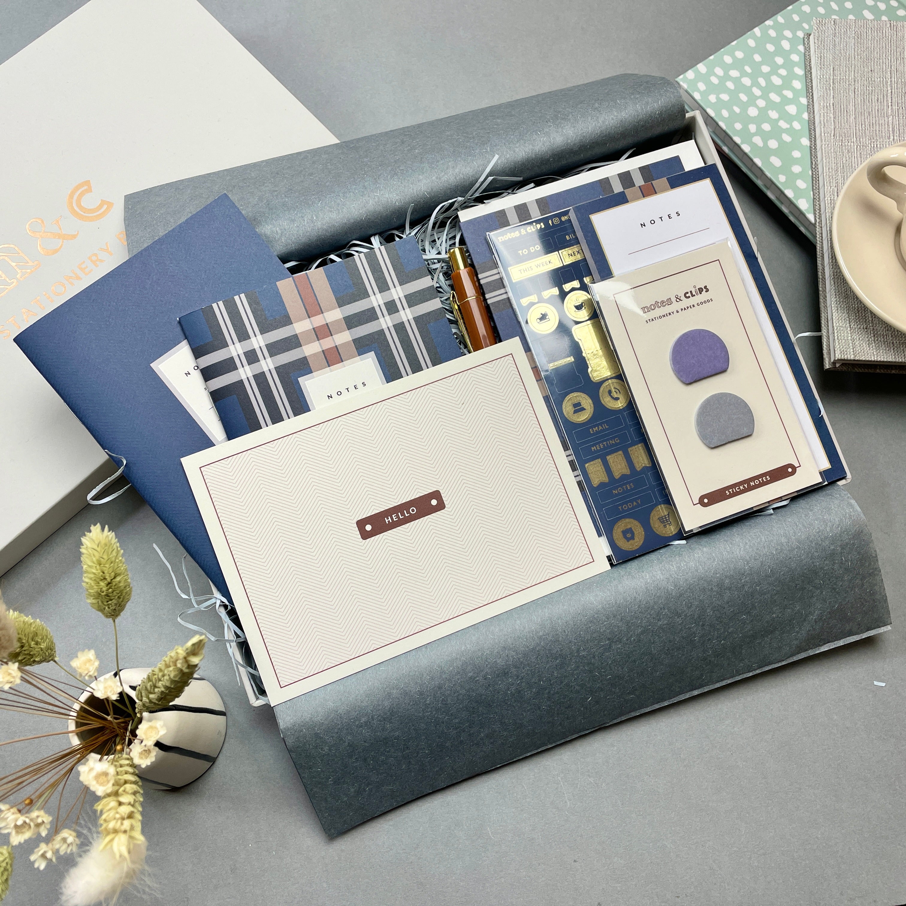 Stationery Box - Navy Tartan