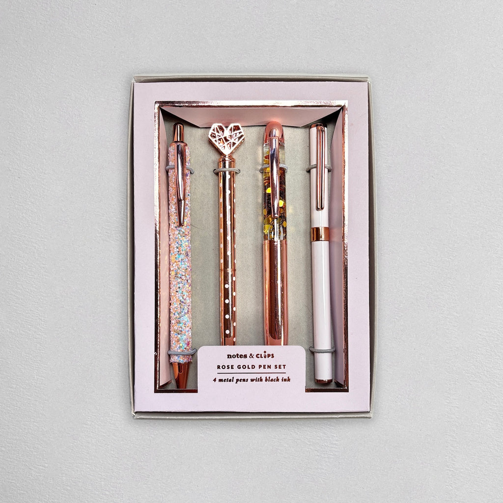 Rose Gold Pen Gift Set - 4 Black Ink Metal Pens