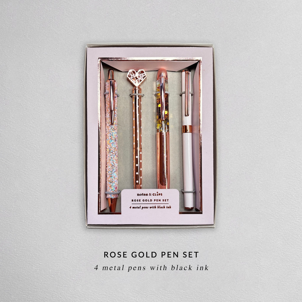 Rose Gold Pen Gift Set - 4 Black Ink Metal Pens