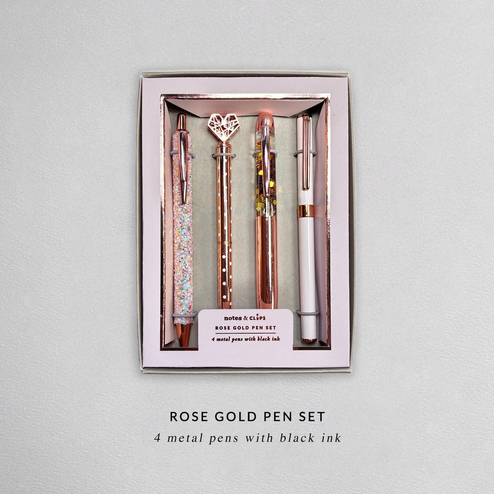 Rose Gold Pen Gift Set - 4 Black Ink Metal Pens