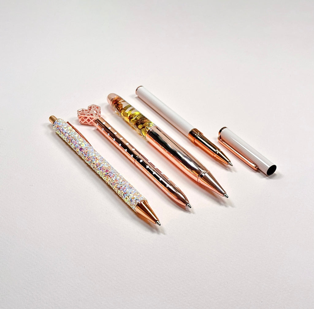 Rose Gold Pen Gift Set - 4 Black Ink Metal Pens