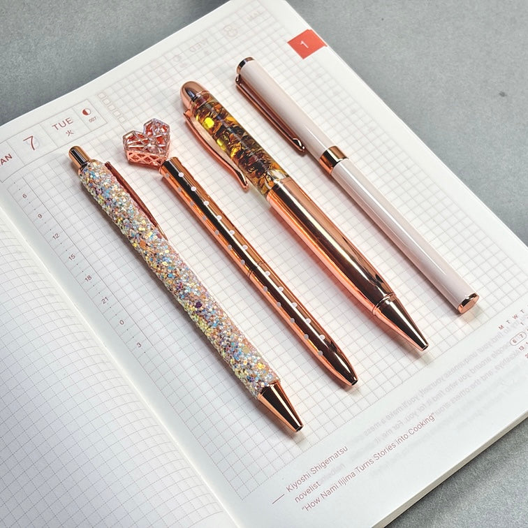 Rose Gold Pen Gift Set - 4 Black Ink Metal Pens