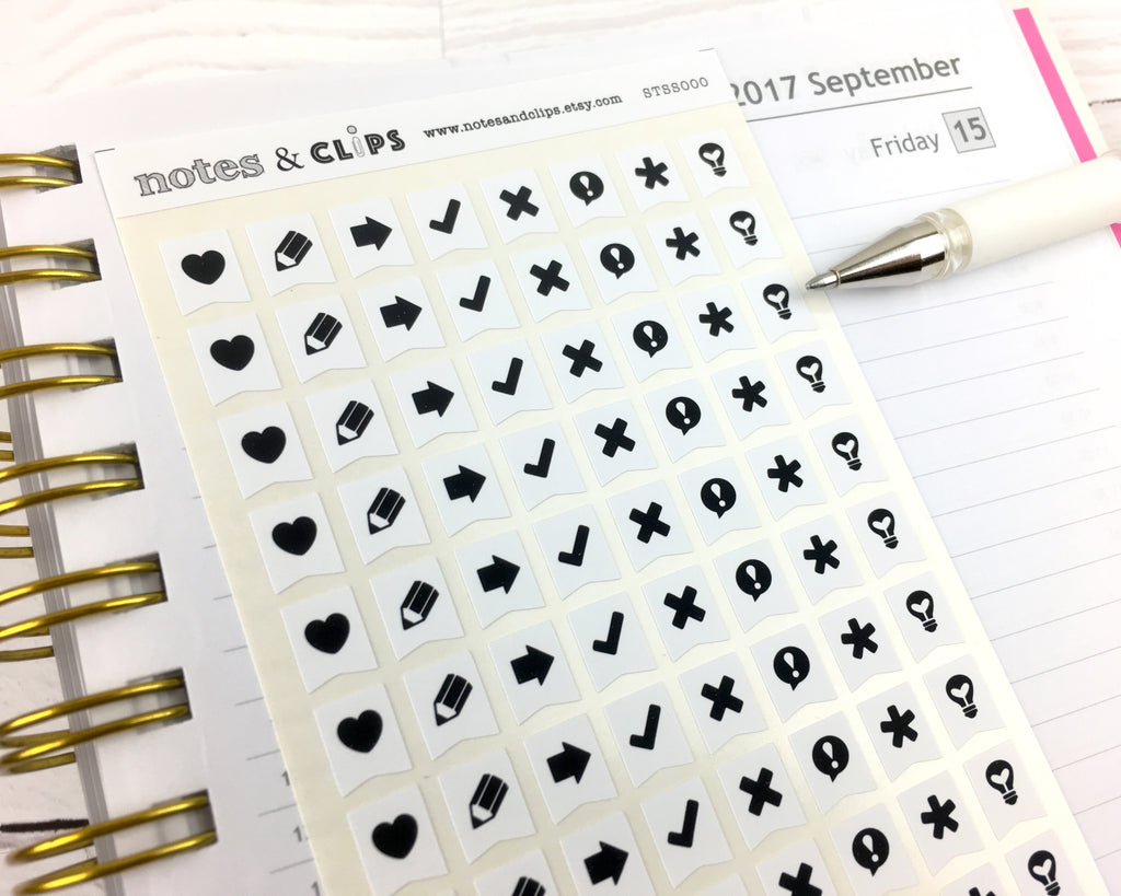 Bullet Journal Flags - Mono - Notes & Clips