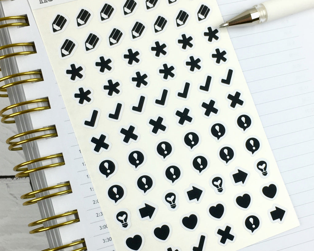 Bullet Journal Icons - Mono - Notes & Clips