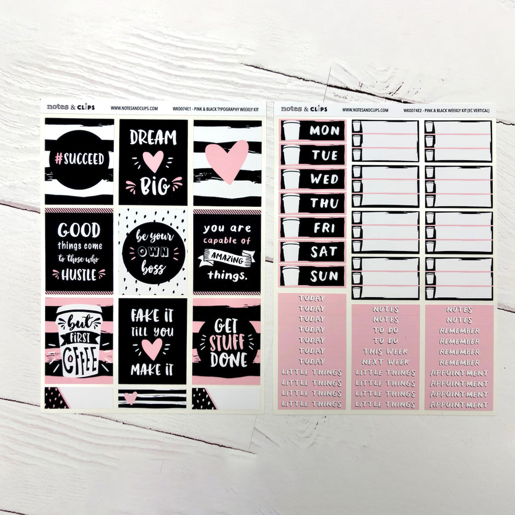 Pink & Black Typography Weekly Kit - Notes & Clips