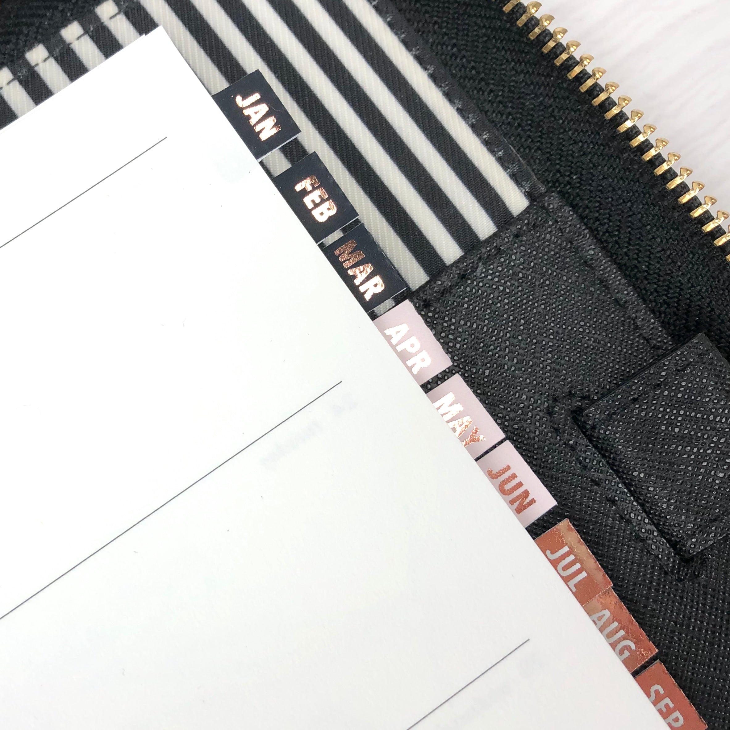 Black & Rose Gold Foil Small Monthly Tab Stickers - Notes & Clips