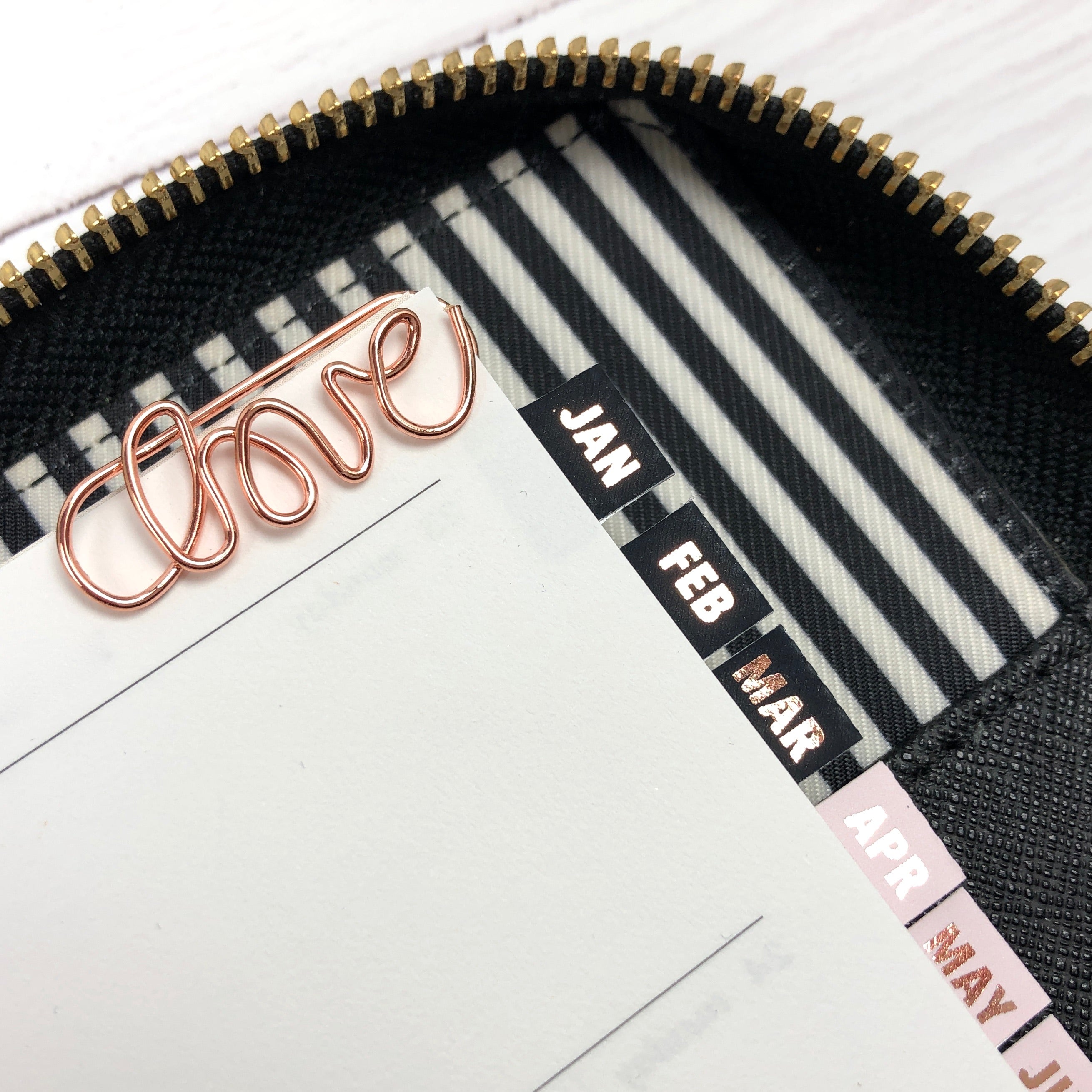 Black & Rose Gold Foil Small Monthly Tab Stickers - Notes & Clips