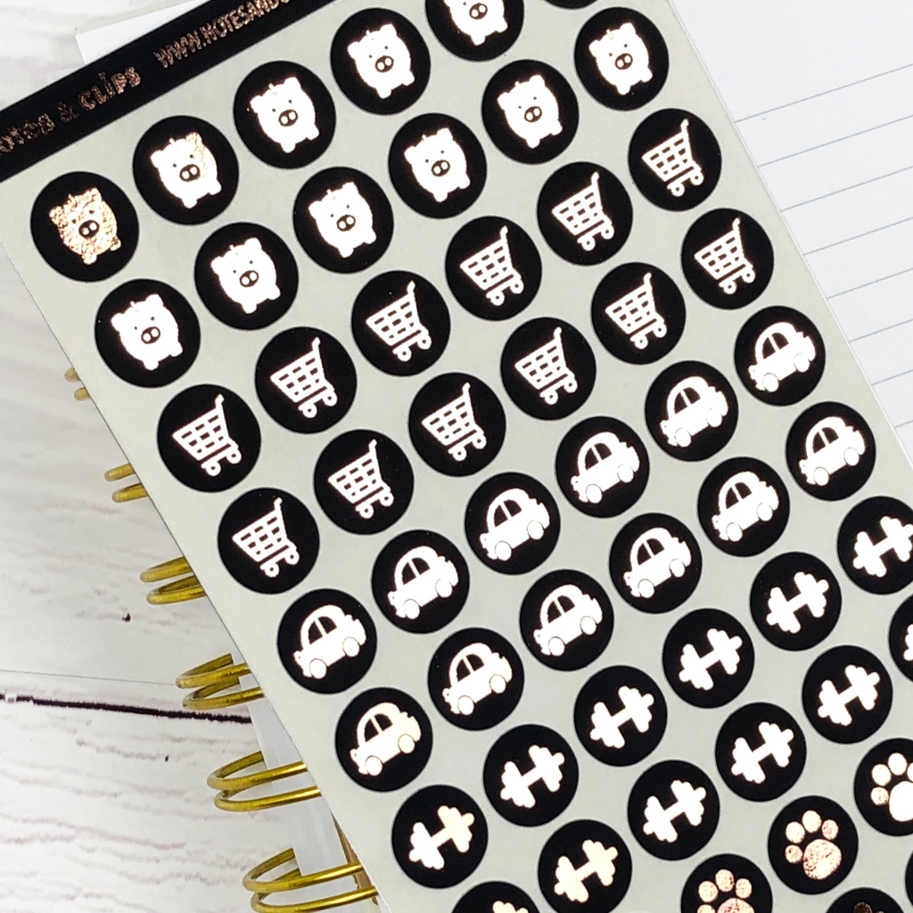 Black and Rose Gold Foil Day to Day Stickers - Notes & Clips