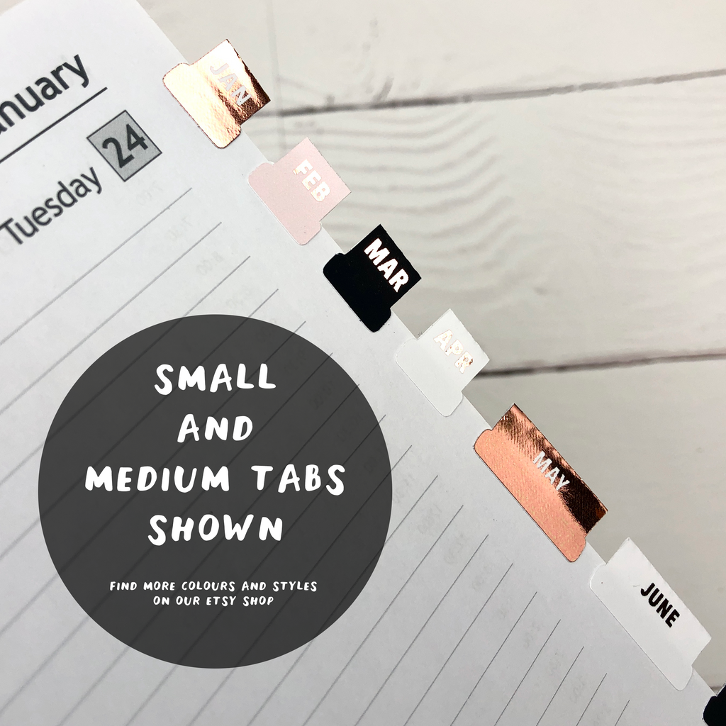 Rose Gold Foil Medium Monthly Tab Stickers - Notes & Clips