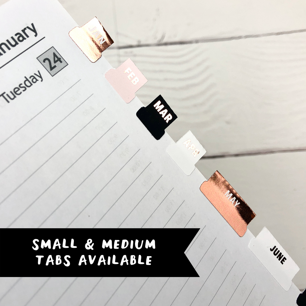 White & Rose Gold Medium Monthly Tab Stickers - Notes & Clips