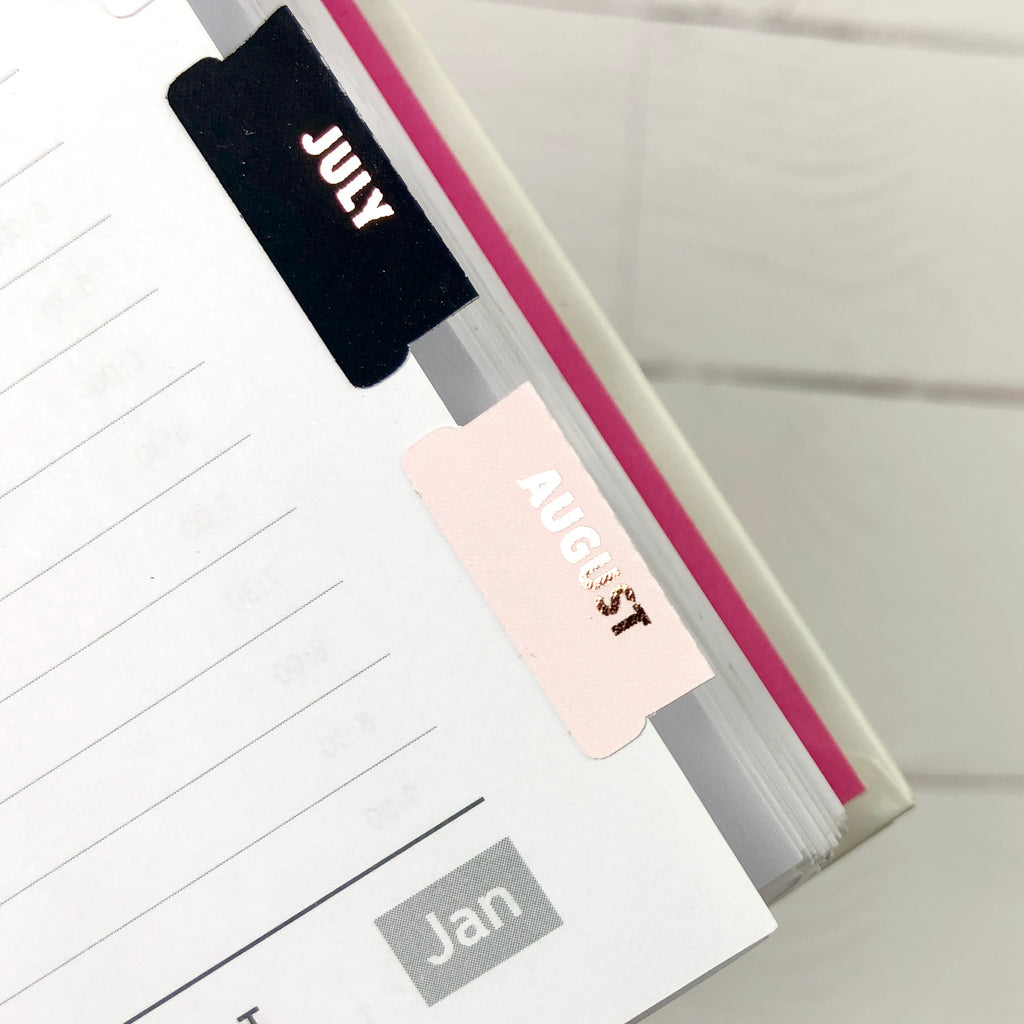 Black & Rose Gold Medium Monthly Tab Stickers - Notes & Clips
