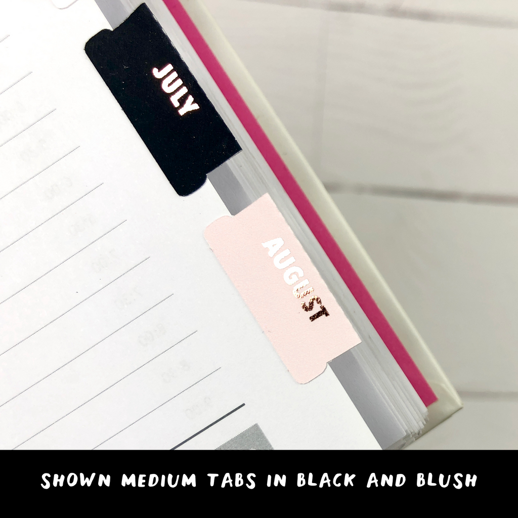 White & Rose Gold Medium Monthly Tab Stickers - Notes & Clips