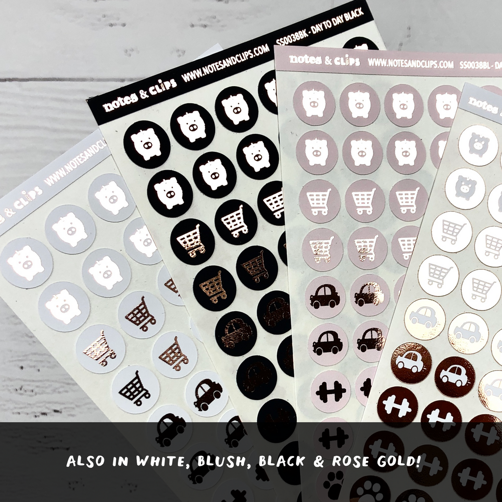 White and Rose Gold Foil Day to Day Stickers - Notes & Clips