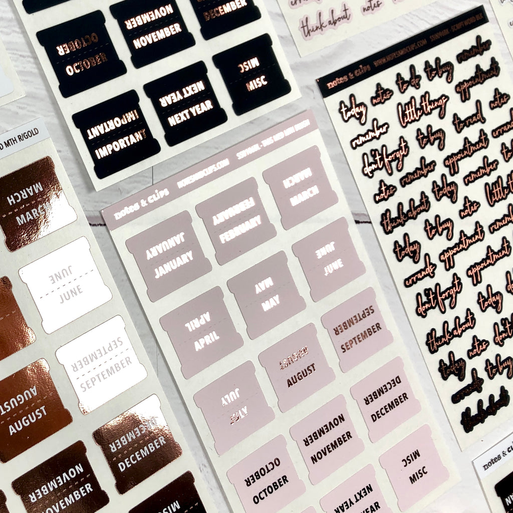 Blush & Rose Gold Medium Monthly Tab Stickers - Notes & Clips