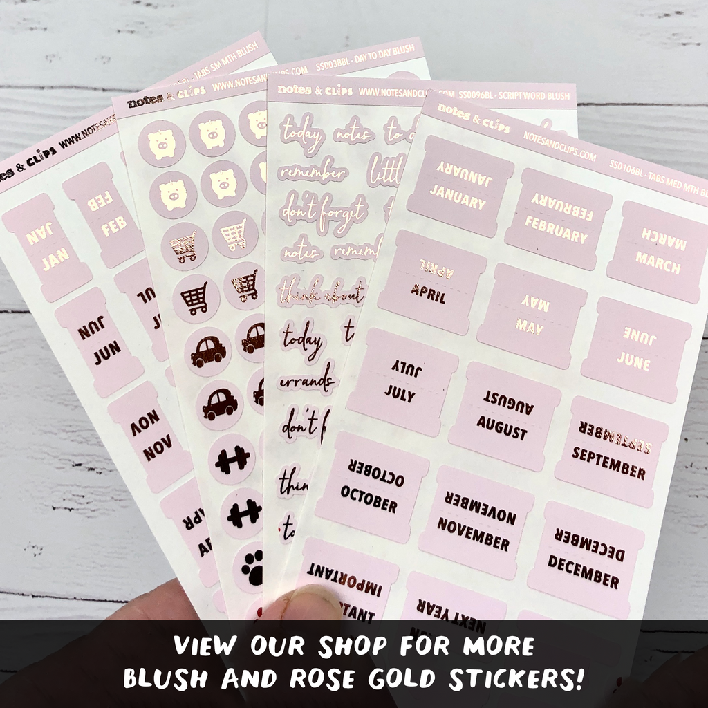 Blush & Rose Gold Small Monthly Tab Stickers - Notes & Clips