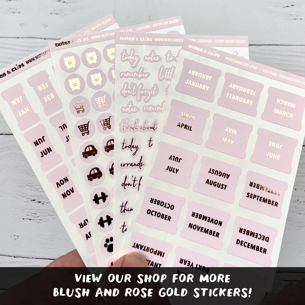 Blush & Rose Gold Medium Monthly Tab Stickers - Notes & Clips