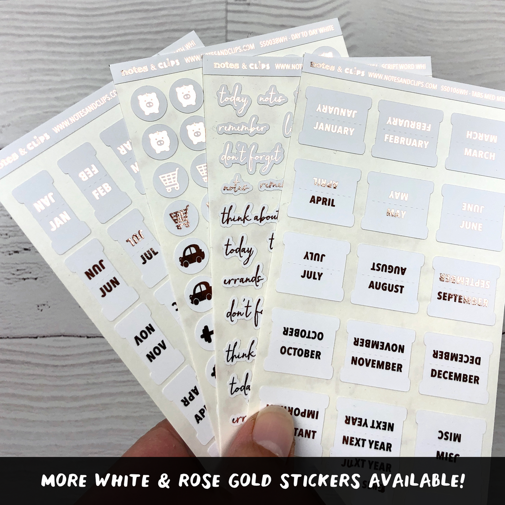 White and Rose Gold Foil Day to Day Stickers - Notes & Clips