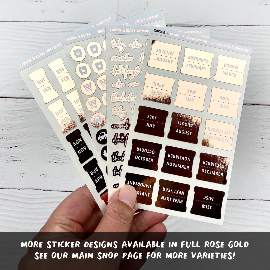 Rose Gold Foil Script Word Stickers - Notes & Clips