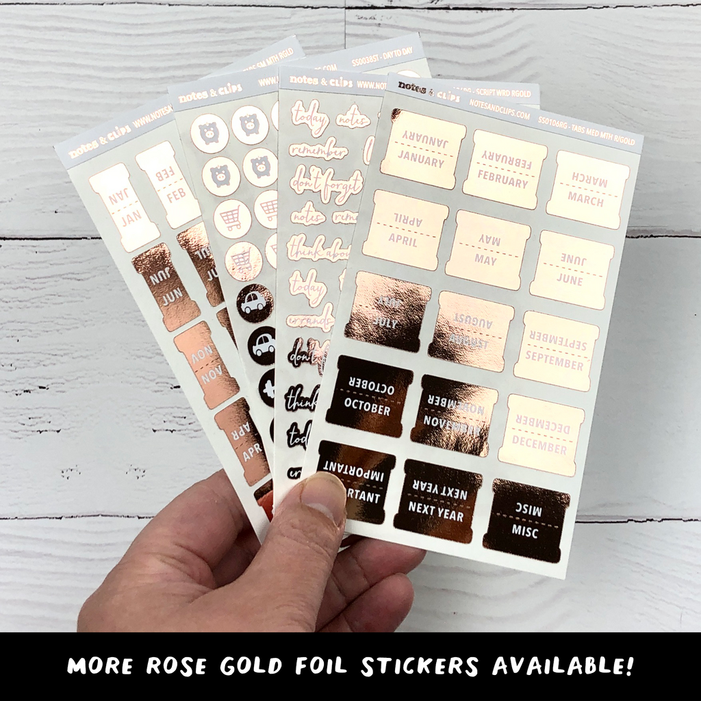 Rose Gold Small Monthly Tab Stickers - Notes & Clips