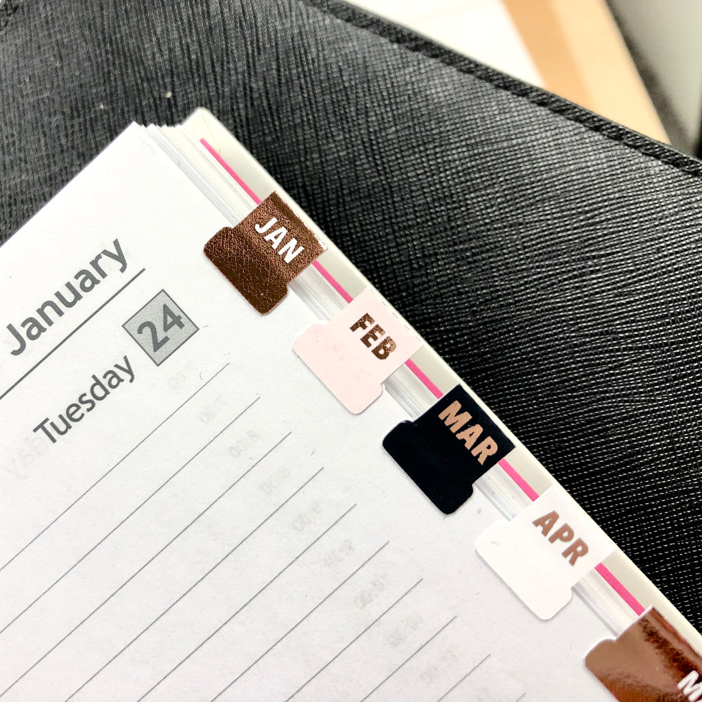 Blush & Rose Gold Small Monthly Tab Stickers - Notes & Clips