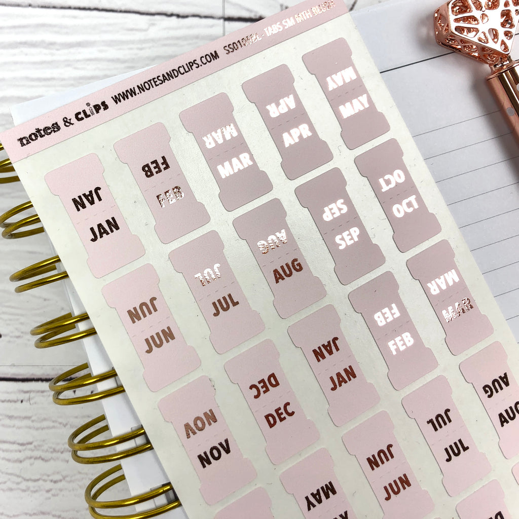 Blush & Rose Gold Small Monthly Tab Stickers - Notes & Clips