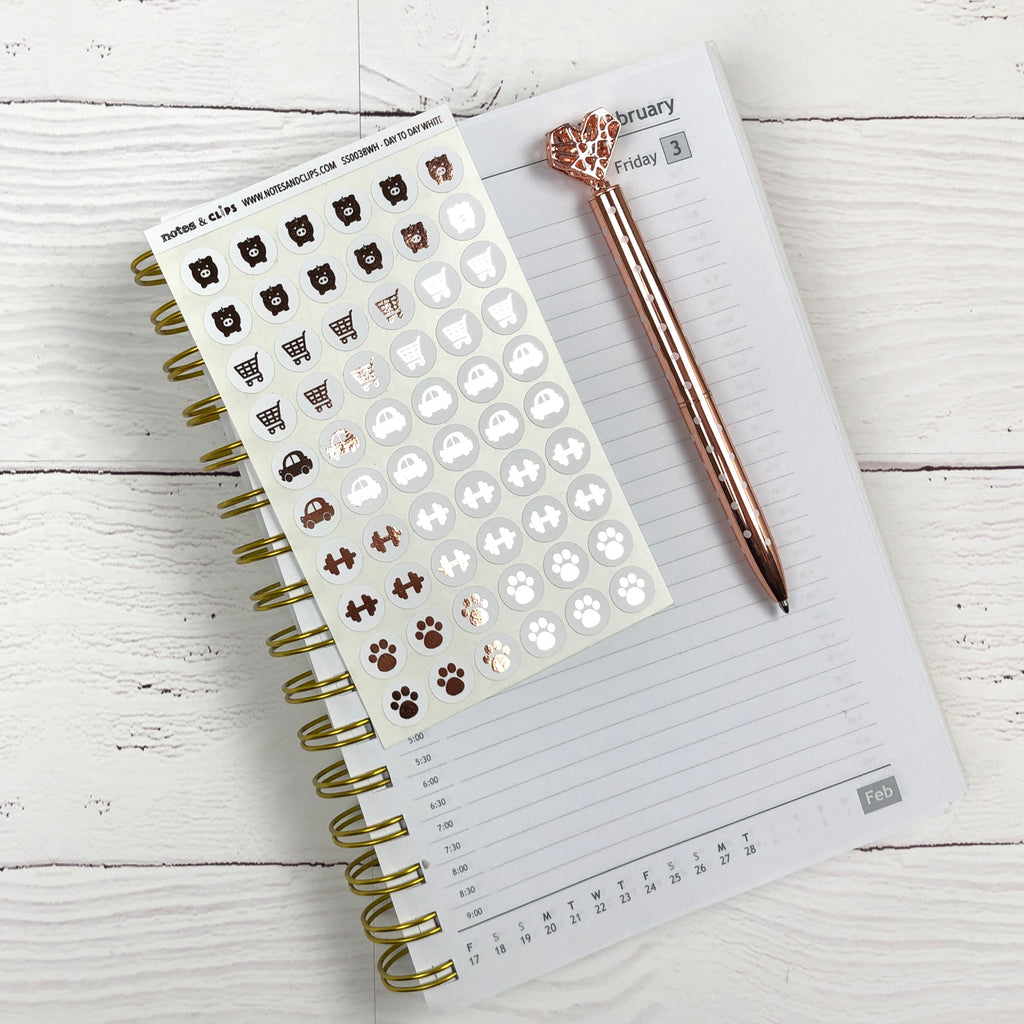 White and Rose Gold Foil Day to Day Stickers - Notes & Clips