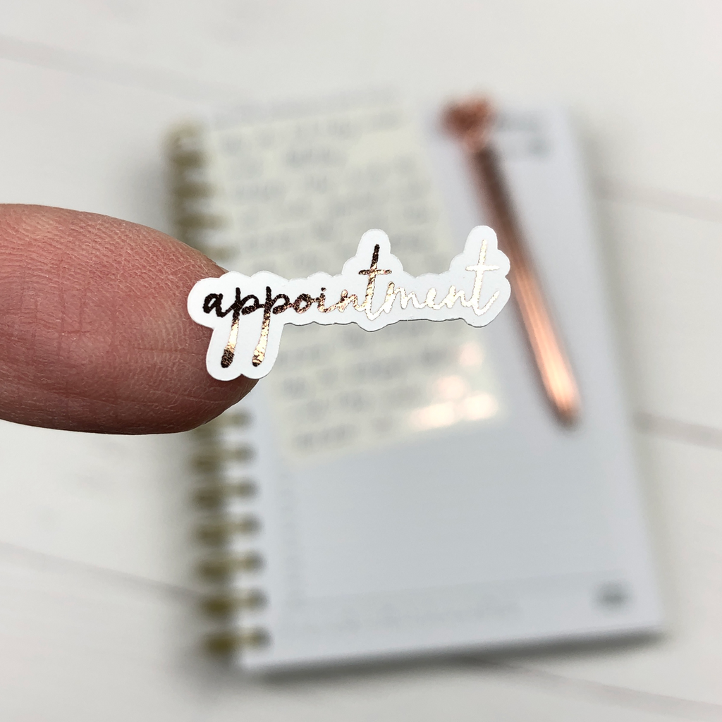 White and Rose Gold Foil Script Word Stickers - Notes & Clips