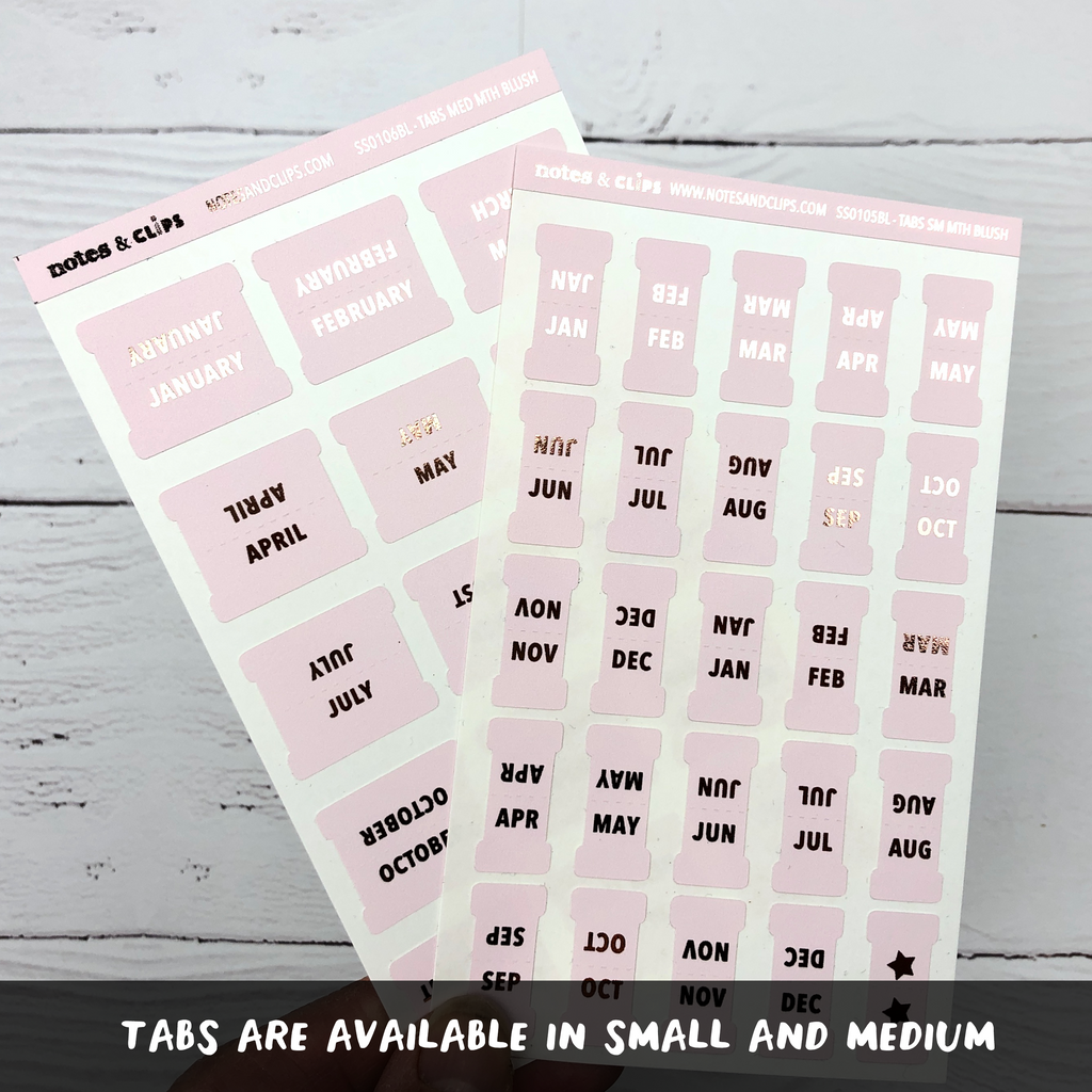 Blush & Rose Gold Medium Monthly Tab Stickers - Notes & Clips