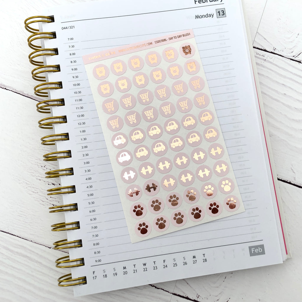 Blush and Rose Gold Foil Day to Day Stickers - Notes & Clips