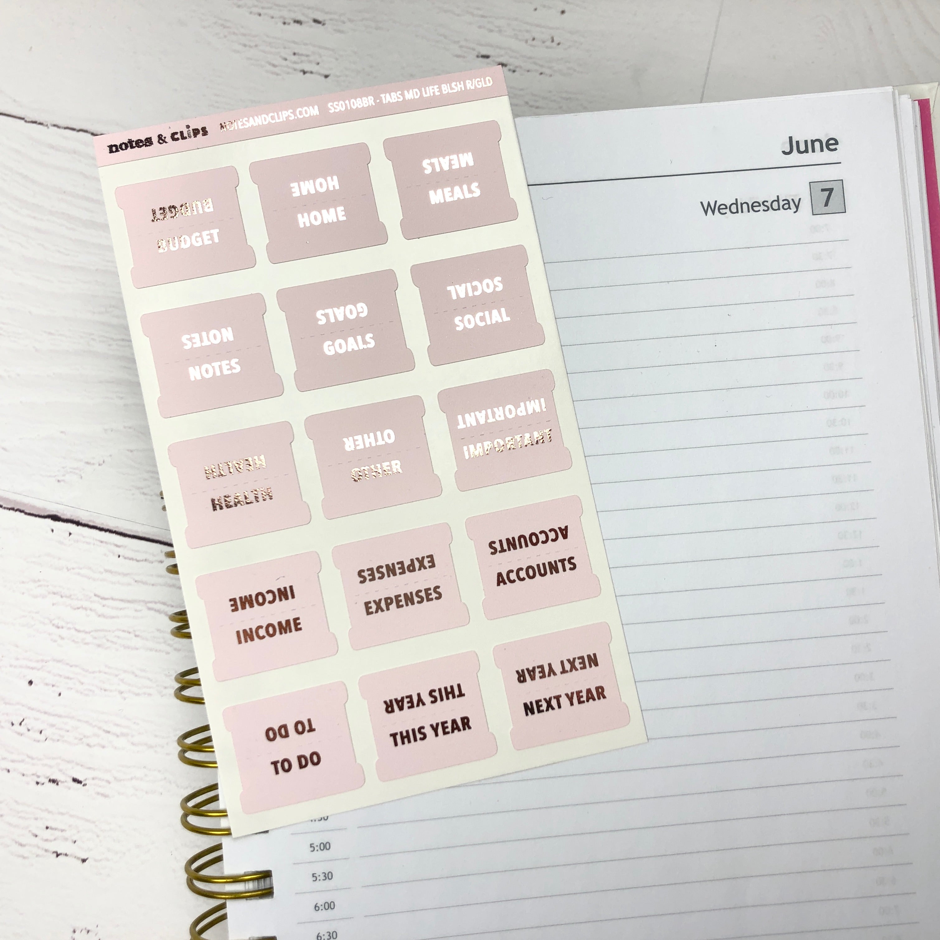 Blush & Foil Medium Lifestyle Tab Stickers