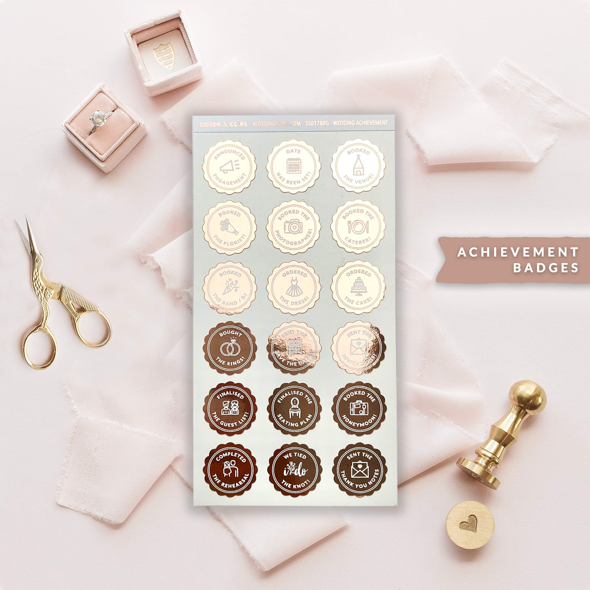 Foiled Wedding Achievement Badges - Wedding Planning Stickers