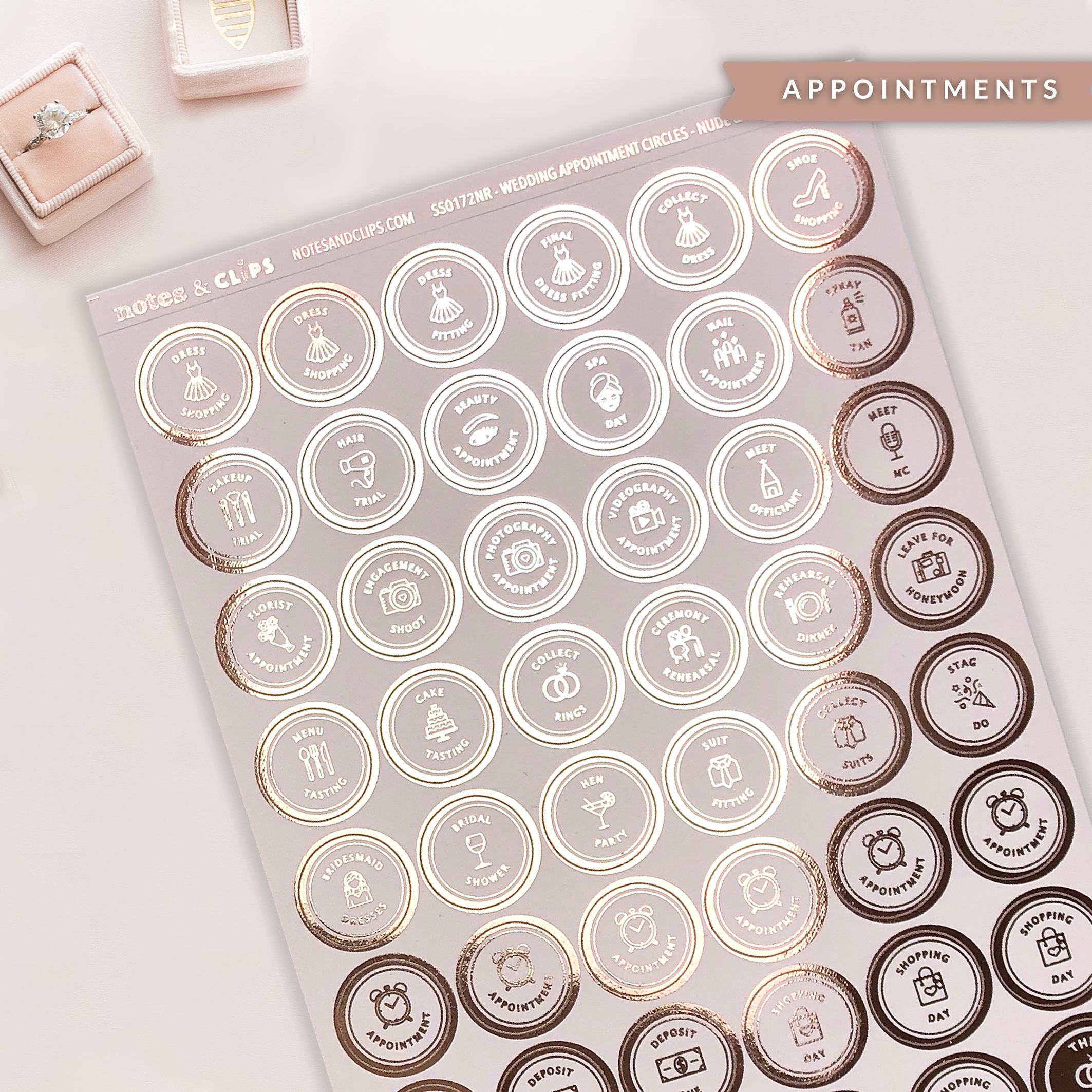 Foiled Wedding Appointment Stickers - Wedding Planning