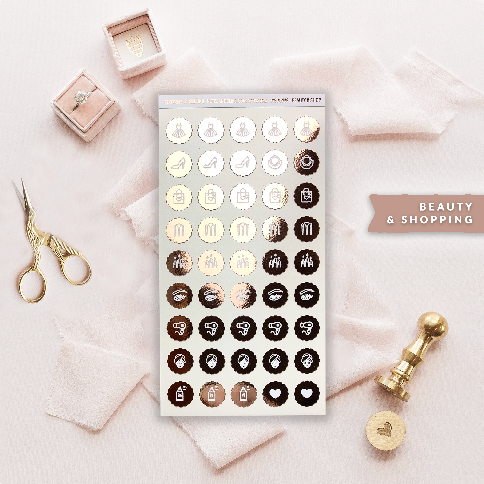 Foiled Wedding Beauty and Shopping Stickers - Wedding Planning