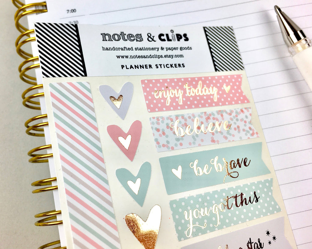 Inspirational Rose Gold Foil Stickers - Notes & Clips