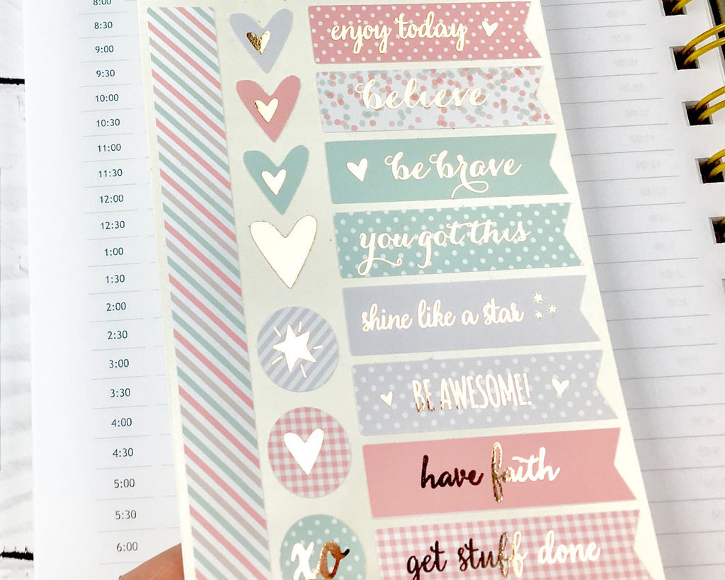 Inspirational Rose Gold Foil Stickers - Notes & Clips