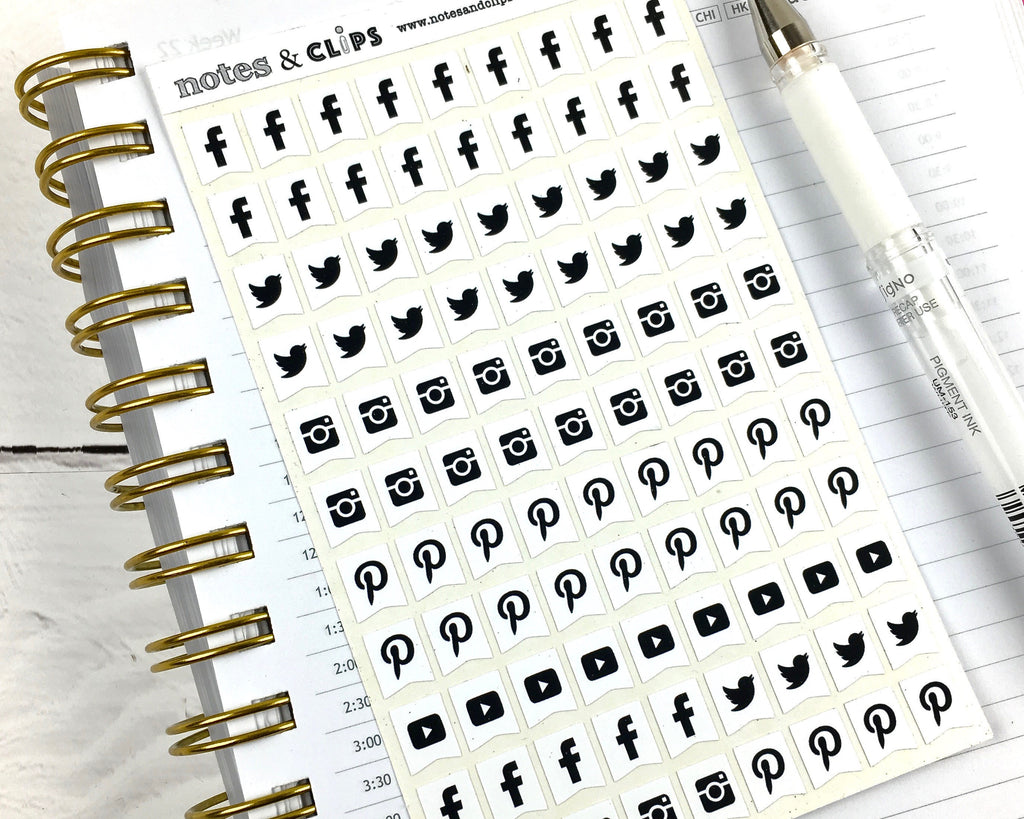 Social Media Stickers - Mono - Notes & Clips