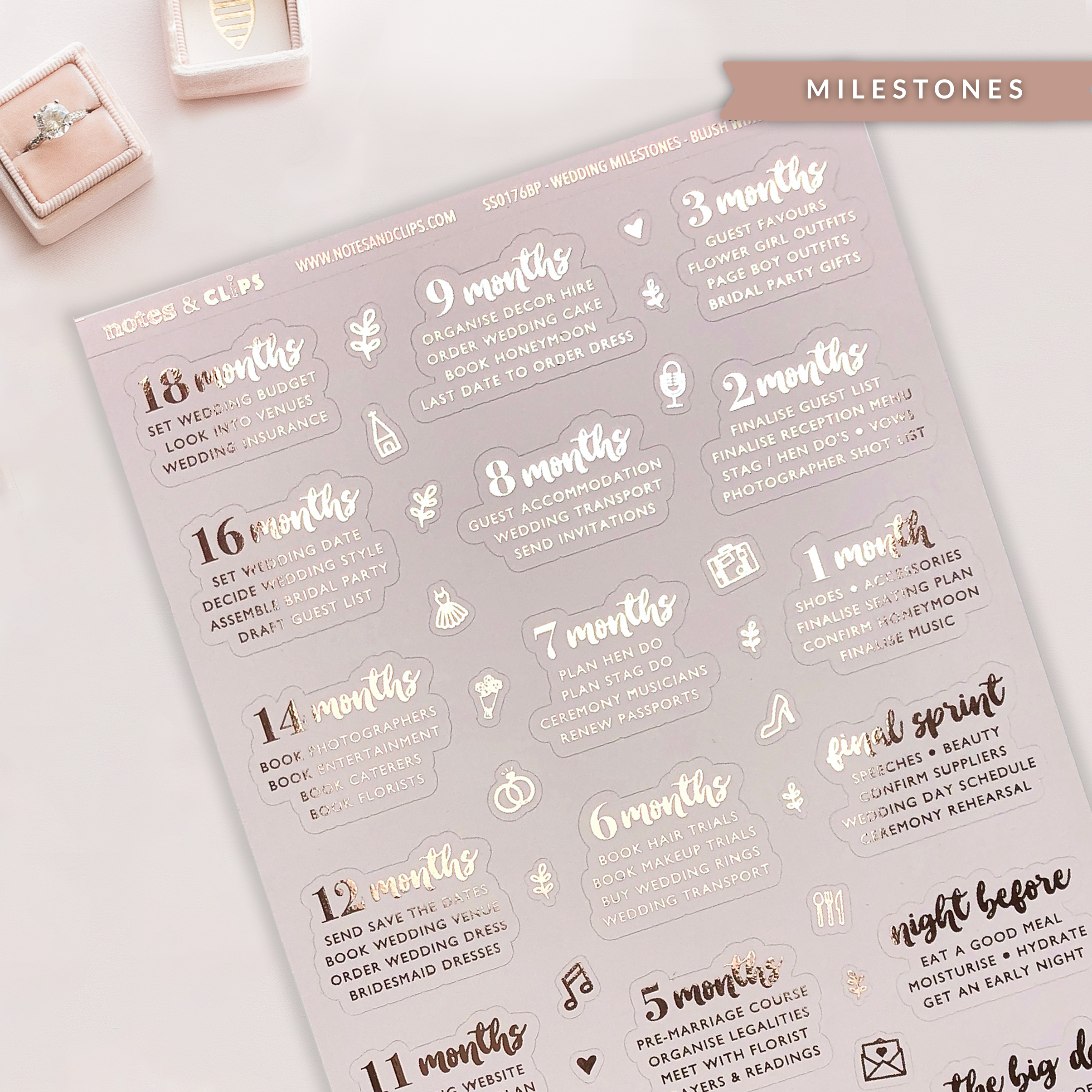 Foiled Wedding Milestone Stickers - Wedding Planning