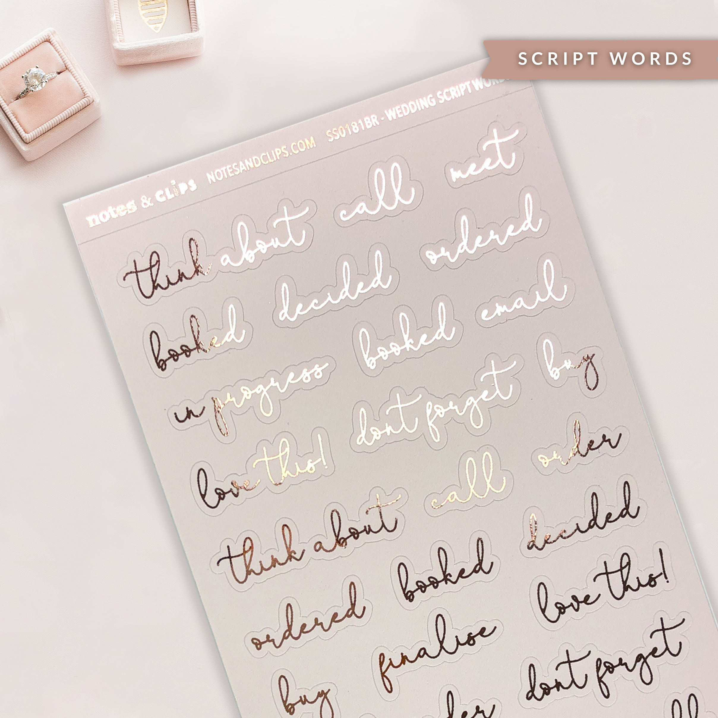 Foiled Wedding Script Words - Wedding Planning Stickers