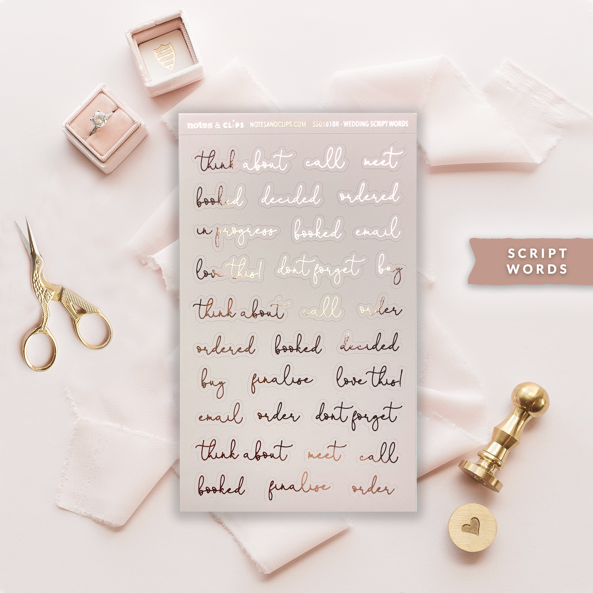 Foiled Wedding Script Words - Wedding Planning Stickers
